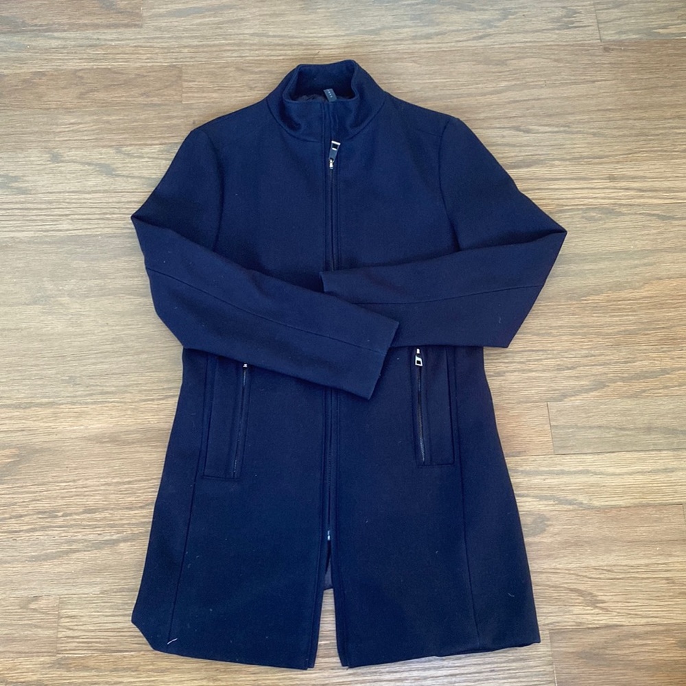 Zara Man Navy Zip Up 3/4 Length Coat Size Small - Picture 1 of 5